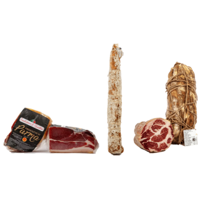 Selection of Parma Cured Meats: Parma Ham, Parma Coppa, and Felino Salami Taste of Italy